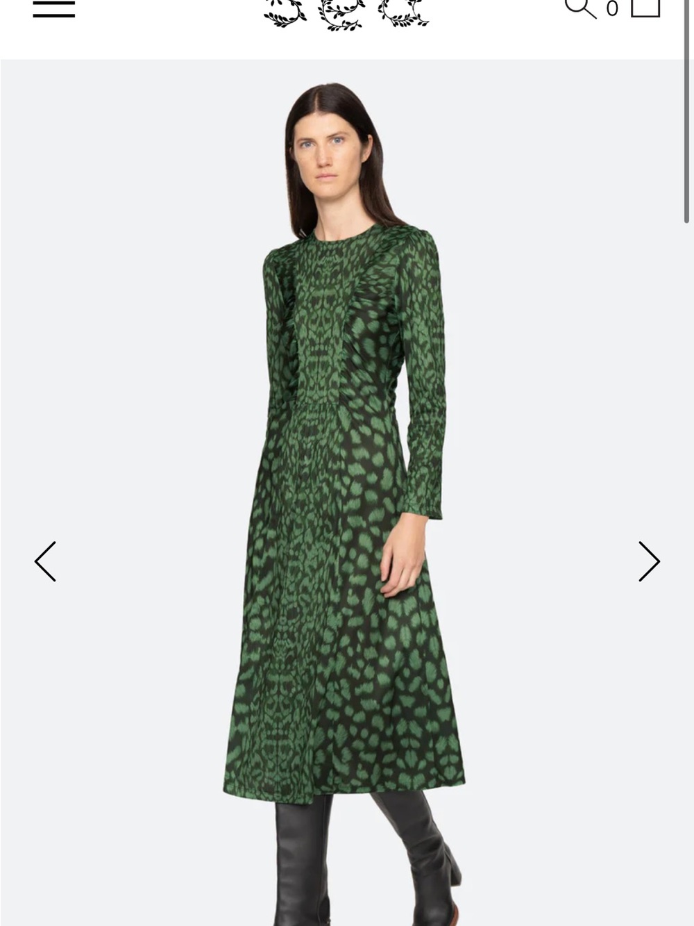 Sea New York Green Printed Long-Sleeve Midi Dress